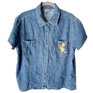 Disney Shirt Women's XL Winnie The Pooh Denim Pearl Snap Embroidered Vintage